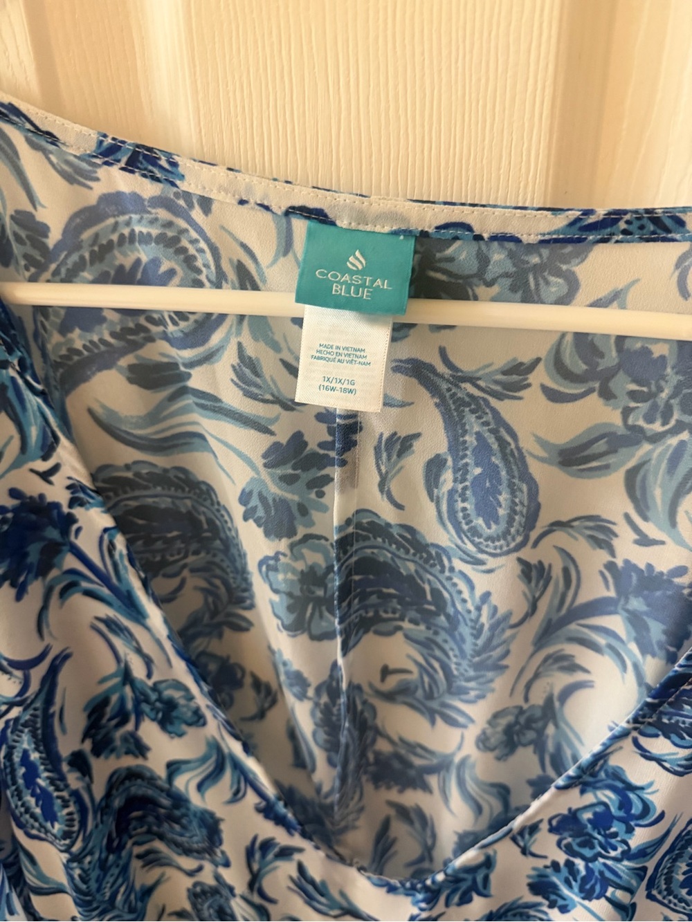 Coastal Blue White Blouse with Blue Paisley Print